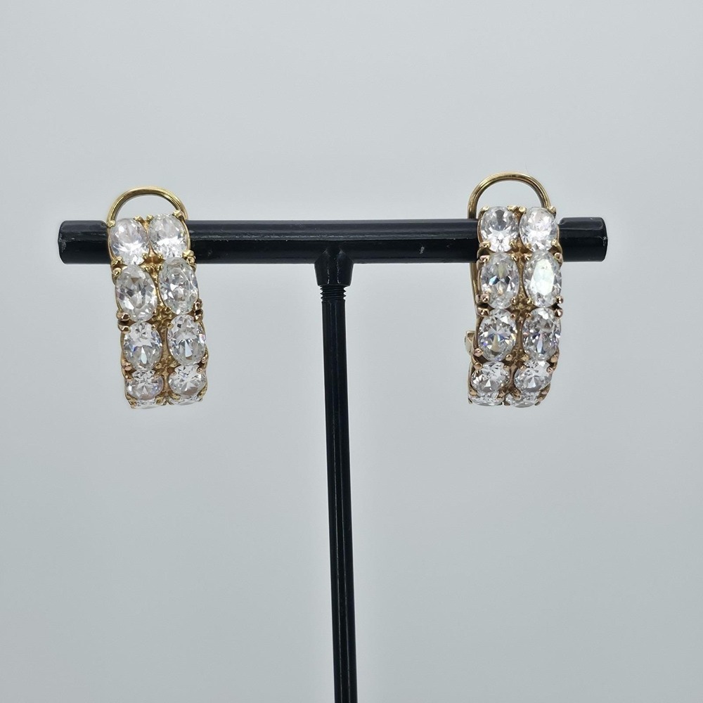 Vtg SWAROVSKI Signed Crystal‎ Earrings ½ Hoop 925 Sterling Silver Gold Overlay